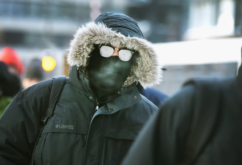A man's glasses fogged up while he commuted to work in downtown Chicago.