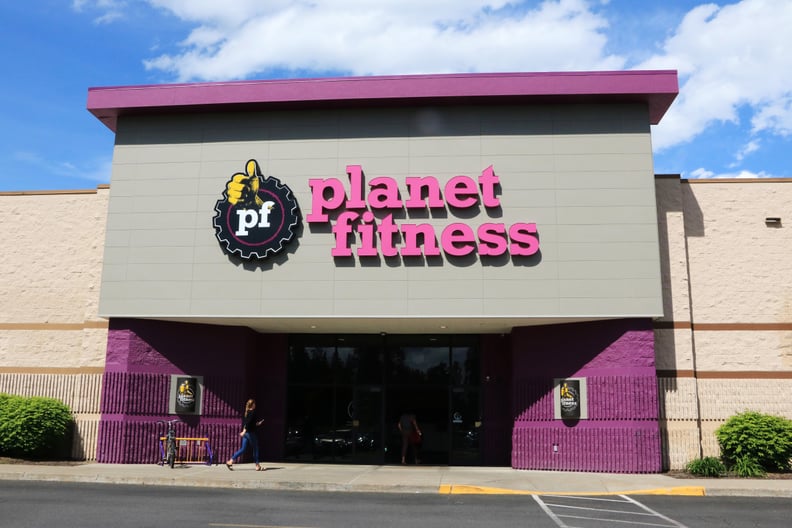 Planet Fitness health center entrance showing company logo above doors. (Photo by: Don and Melinda Crawford/UCG/Universal Images Group via Getty Images)