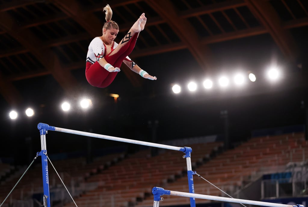 German Gymnast Elisabeth Seitz Wears A Unitard On Bars During Women S Tokyo Olympics