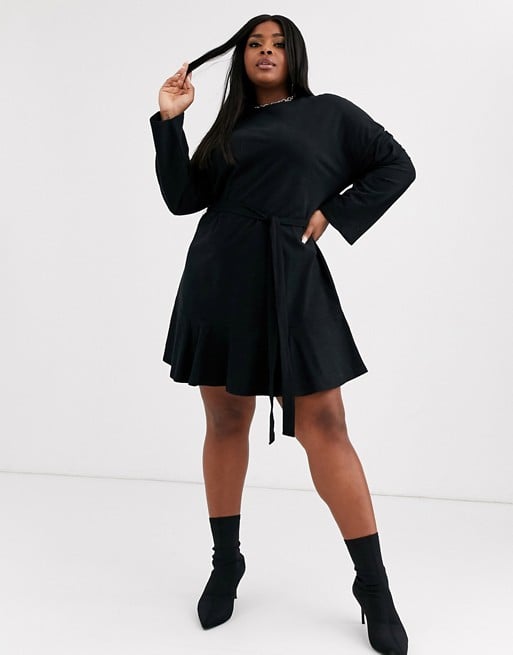 ASOS Design Curve Long-Sleeve Pep Hem Sweater Dress