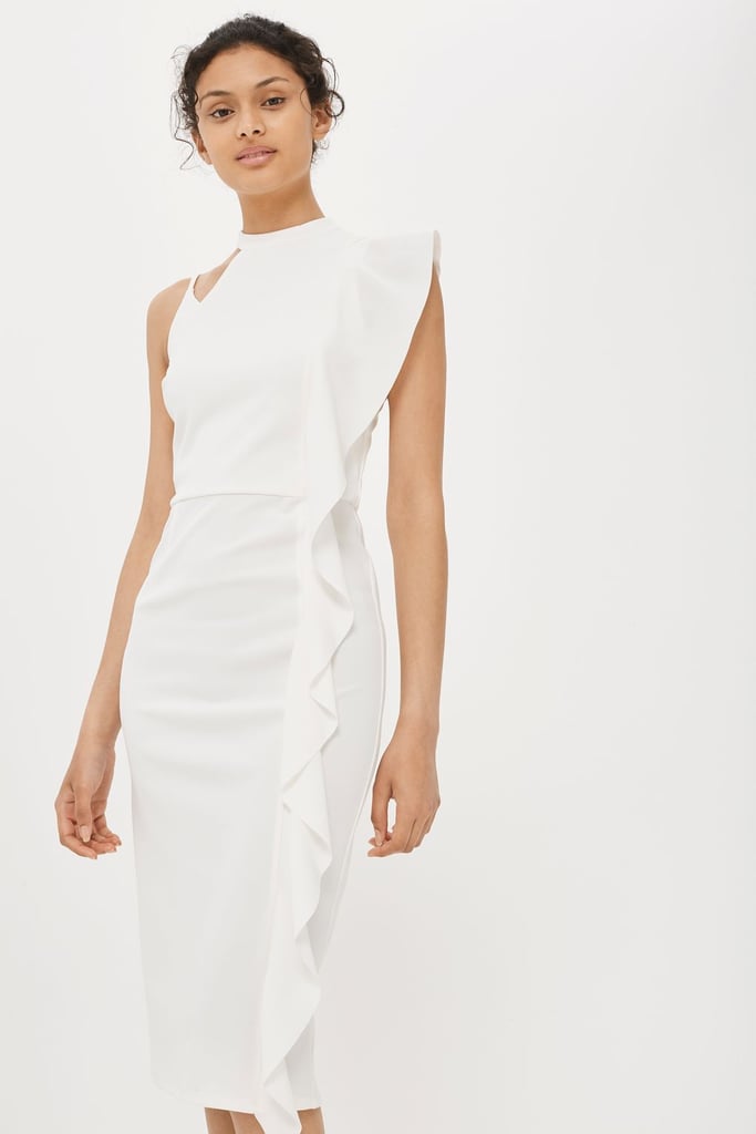 Topshop Asymmetrical Ruffle Midi Dress