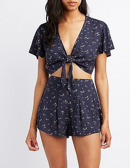 You can even go for a matching set like this Charlotte Russe Floral Tie-Front Crop Top ($20).