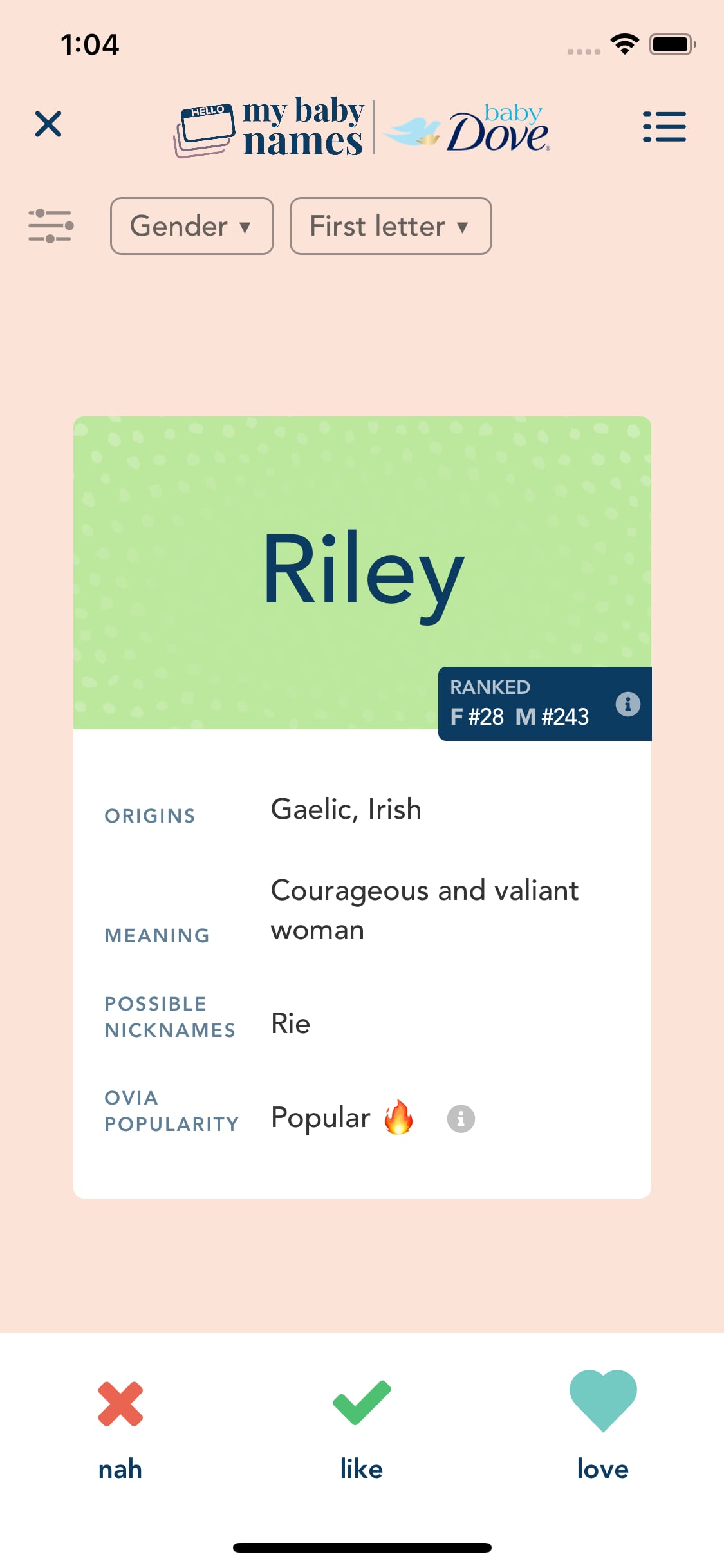 Riley as a first name or baby name