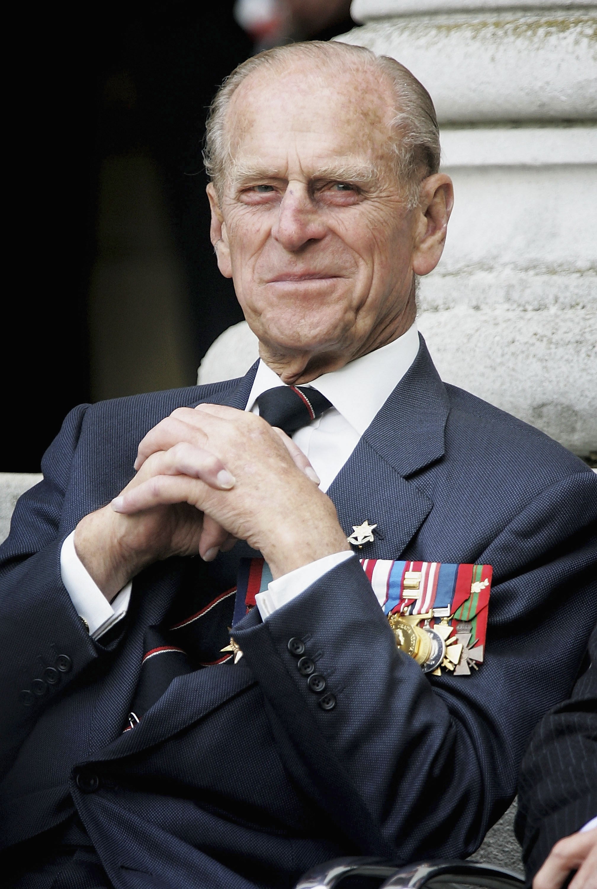 LONDON ? AUGUST 15: HRH The Duke of Edinburgh watches the Gurka band march past as World War II veterans gather to commemorate the 60th anniversary of VJ Day which marked the end of the war,  at the Imperial War Museum on  August 15, 2005 in London, England.  (Photo by Chris Jackson/Getty Images)