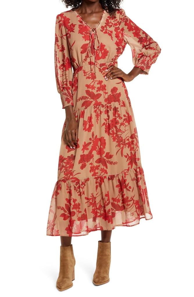 Sam Edelman Floral Long Sleeve Tiered Midi Dress