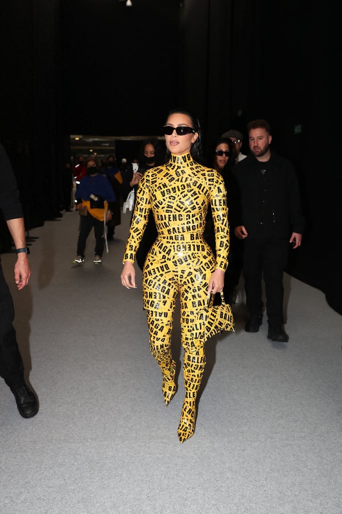 Kim Kardashian's Caution-Tape Catsuit at Balenciaga Show