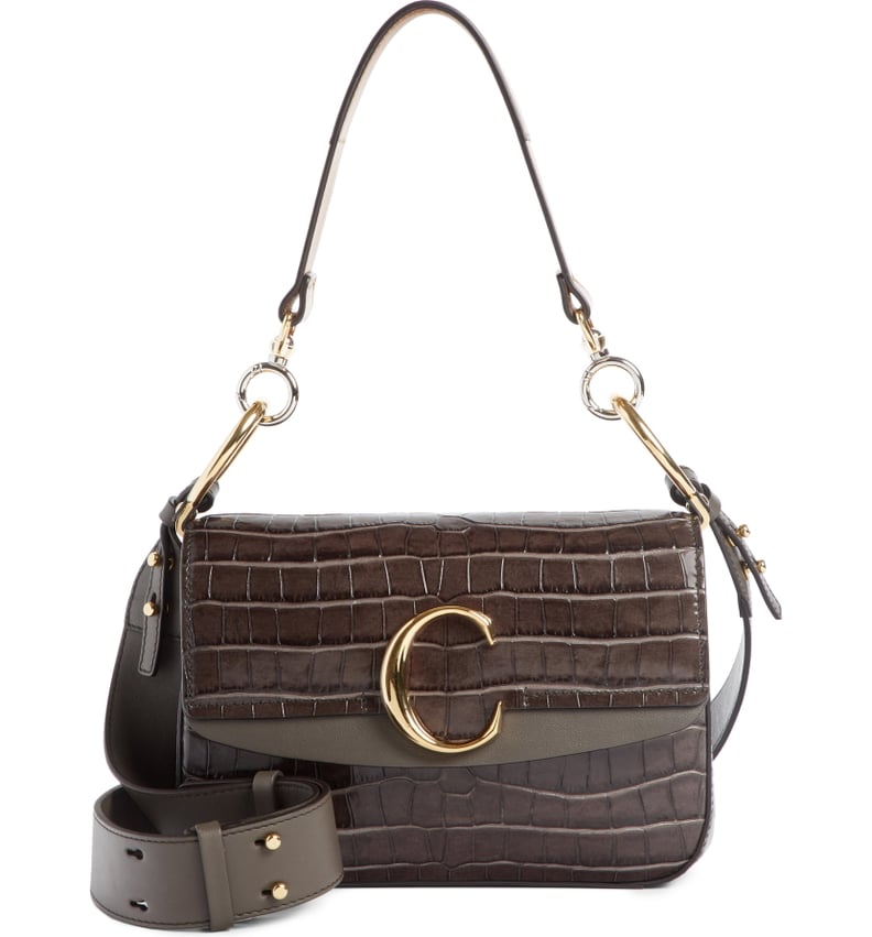 Chloé Croc Embossed Leather Shoulder Bag