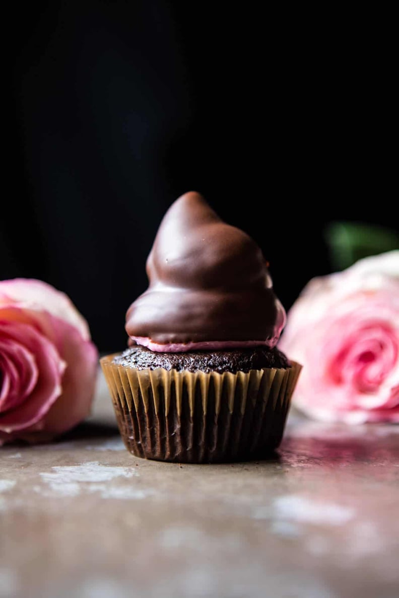 Valentine's Surprise Chocolate High Hat Cupcakes