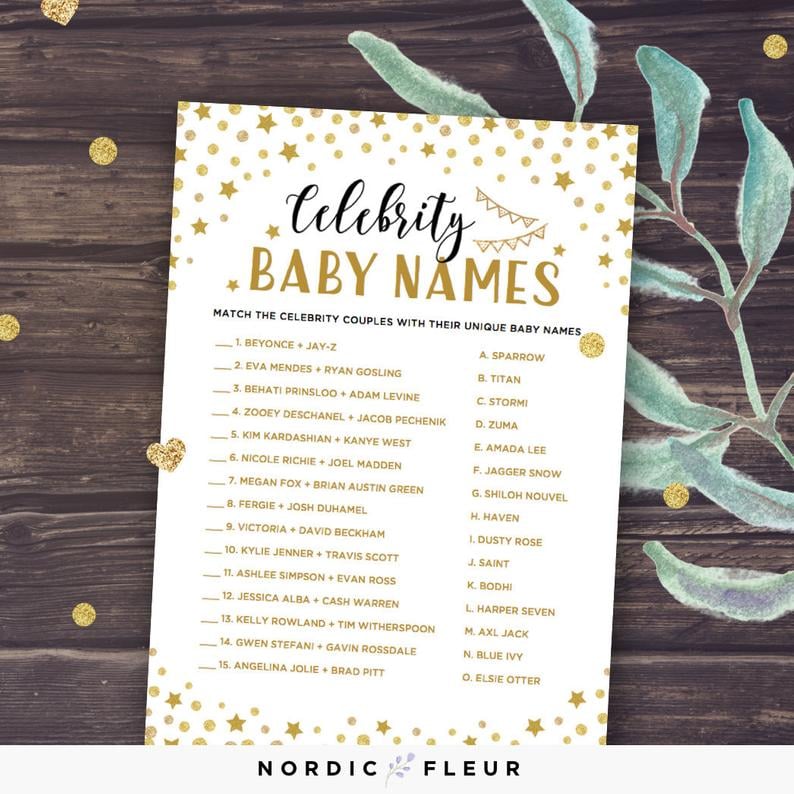 Celebrity Baby Names Printable Matching Game