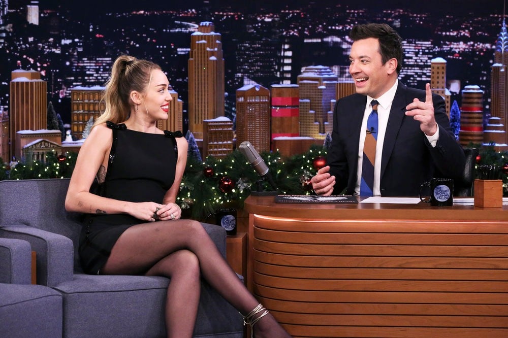 Miley Cyrus Wearing a Black Dress on The Tonight Show 2018