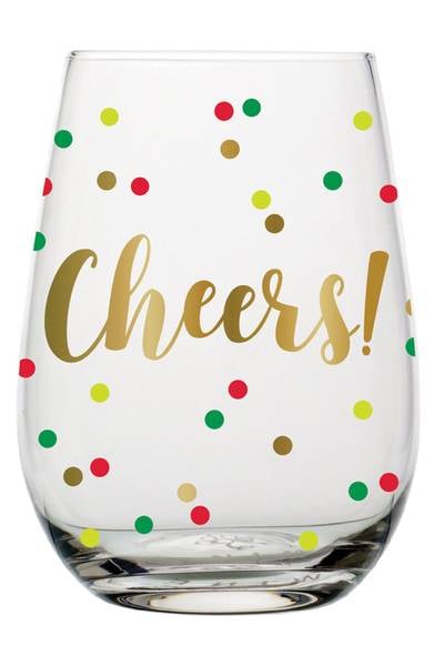 Cheers Confetti Stemless Wine Glass