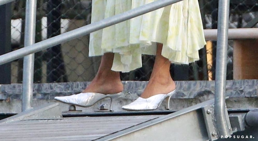 Priyanka Chopra Yellow Skirt and Silver Mules in Italy