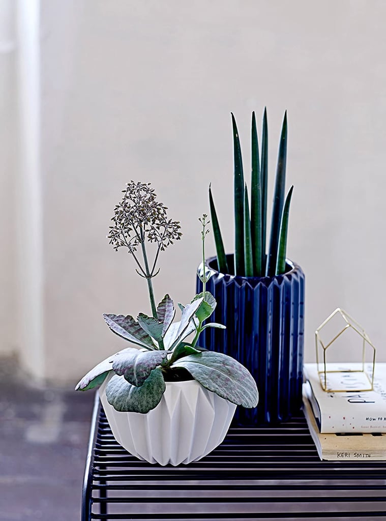 Bloomingville Round White Fluted Ceramic Flower Pot