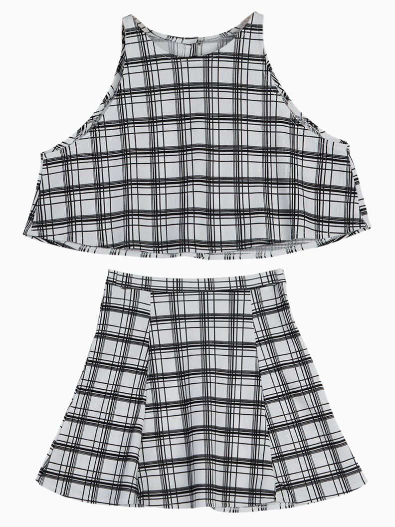 Choies Plaid Crop Top With A-Line Skirt