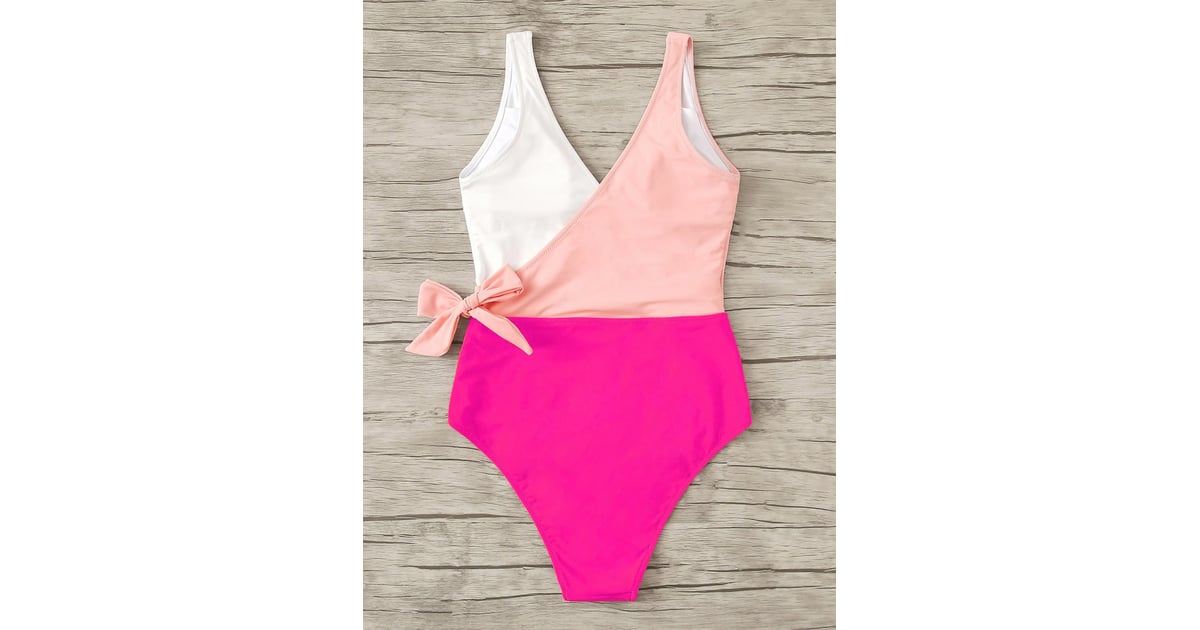 SHEIN Colorblock Surplice Neck OnePiece Swimsuit SHEIN OnePiece