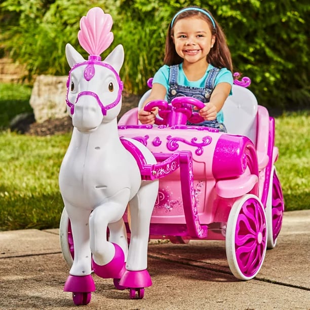 A Kids Present Huffy Disney Princess Royal Horse and Carriage Girls 6V