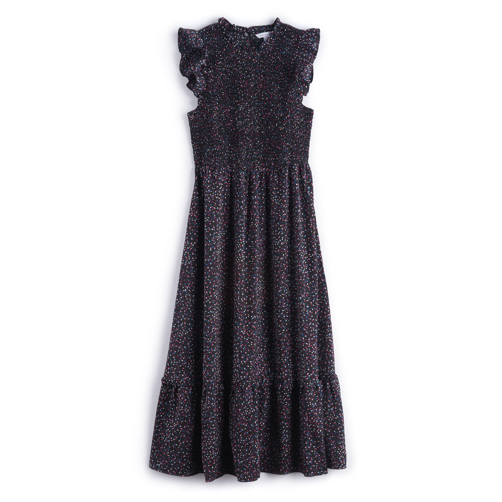 Ruffle Smocked Midi Dress in Sprinkle Dots ($48, originally $64)