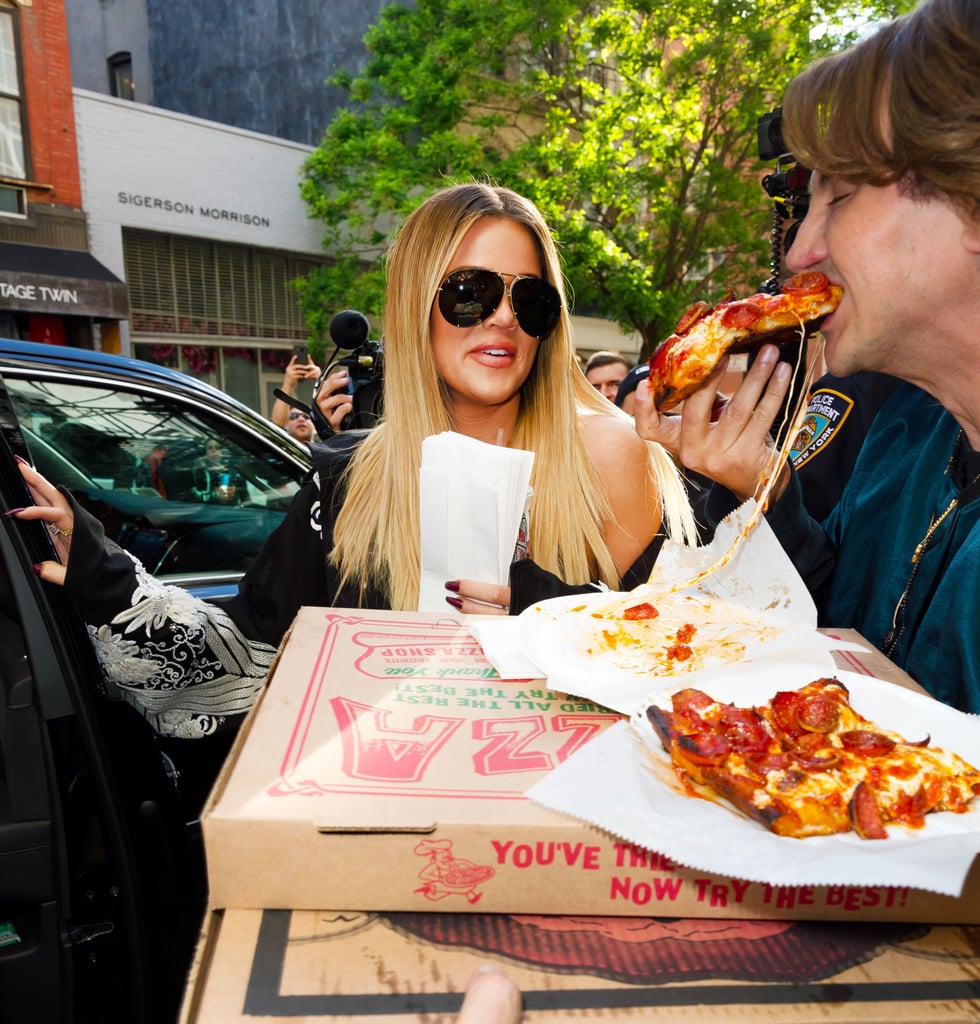 Kim and Khloe Kardashian Eating Pizza in NYC May 2017 POPSUGAR Celebrity