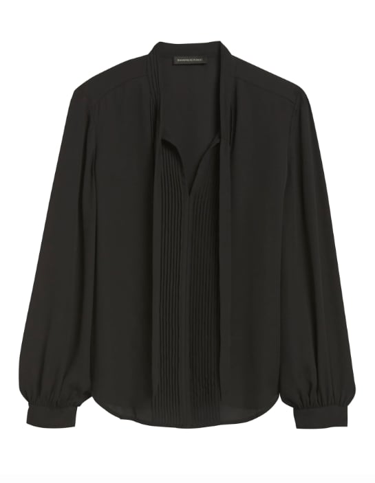 Tie-Neck Tuxedo Blouse