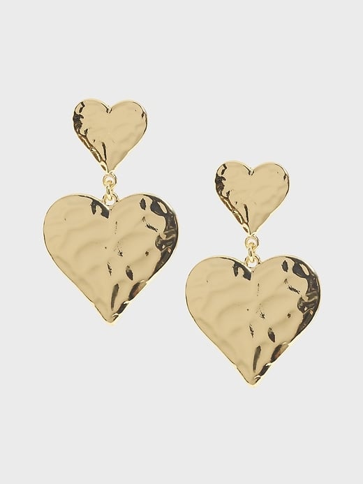 Hammered Heart Double Drop Earrings
