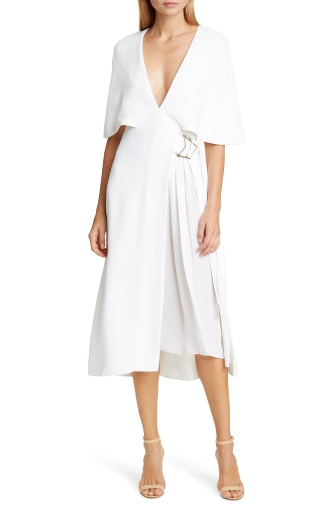 CUSHNIE Cape Sleeve Pleat Panel Midi Dress