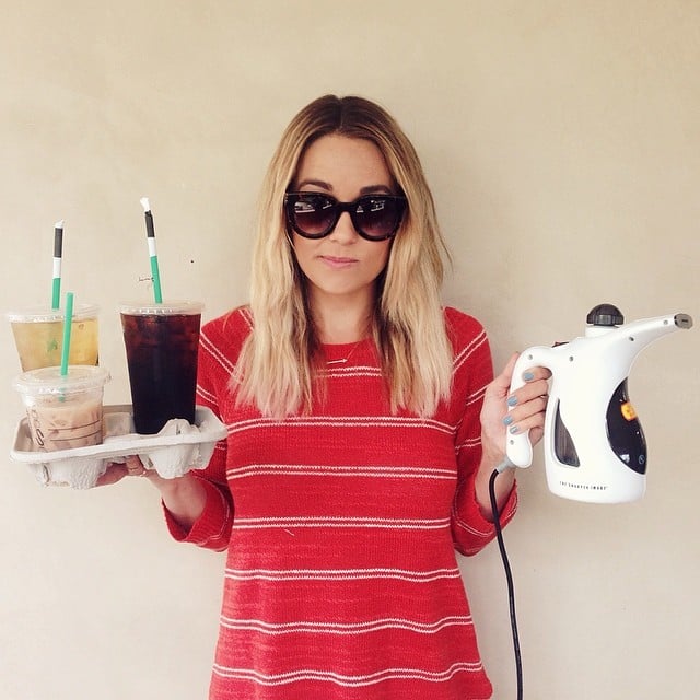 Lauren Conrad felt like an intern while carrying coffee and steaming clothes at a photo shoot.
Source: Instagram user laurenconrad