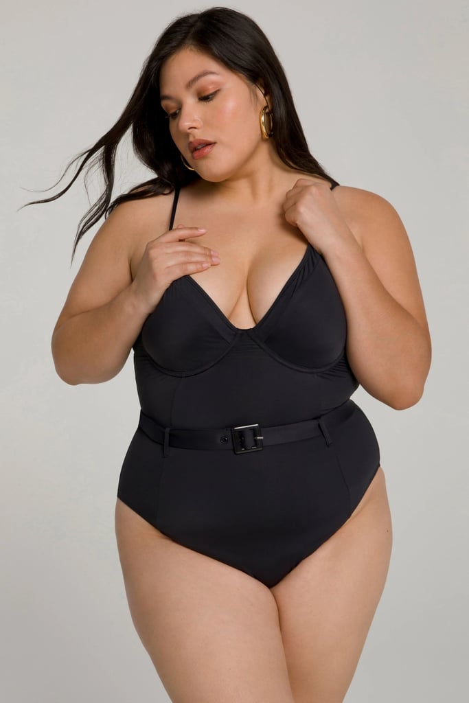 Good American Showoff One-Piece ($109)
If you love the look of underwire, then get this sexy swimsuit. The belt is a great way to define your shape, which we love. The flattering swimsuit also comes in white, red, and leopard print.