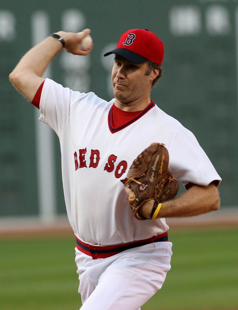 Will Ferrell was in full Boston Red Sox gear to throw a pitch in July 2006.