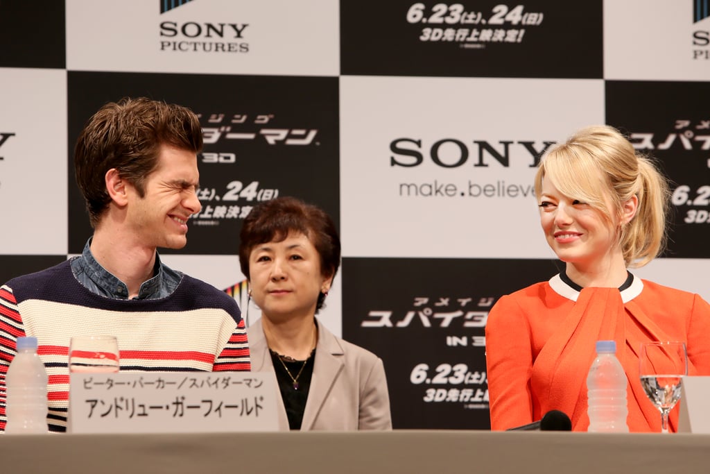 Emma and Andrew shared a laugh in Tokyo during their June 2012 The Amazing Spider-Man press conference.