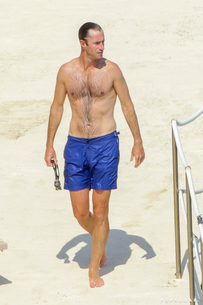 James went shirtless during a beach day in Italy.