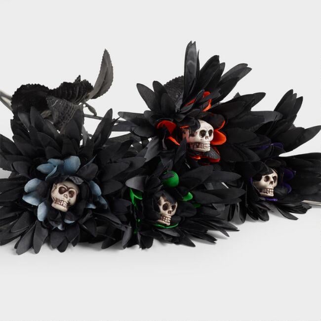 Black Daisy Stems With Skulls Set Of 4