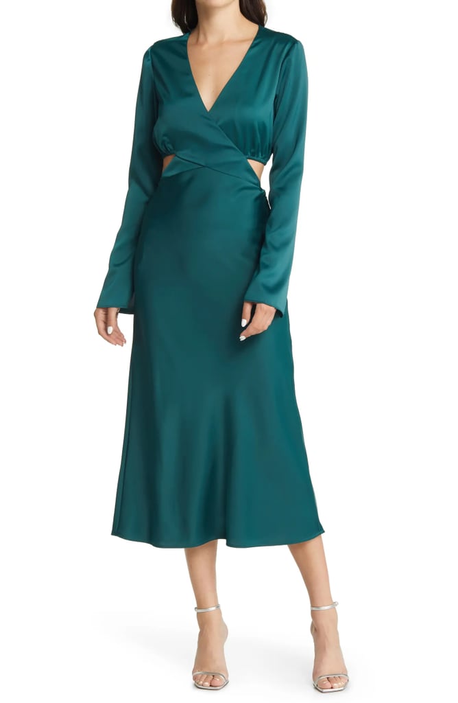 A Long-Sleeve Party Dress: WAYF The Bridget Cutout Long Sleeve Cocktail Midi Dress