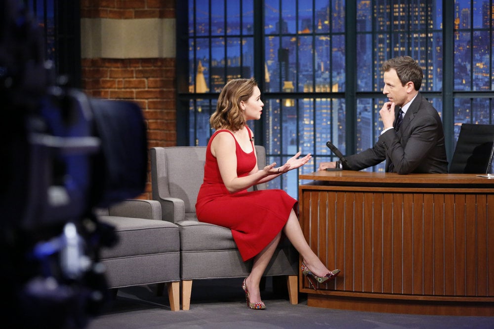 Emilia Clarke's Red Dress on Seth Meyers May 2016