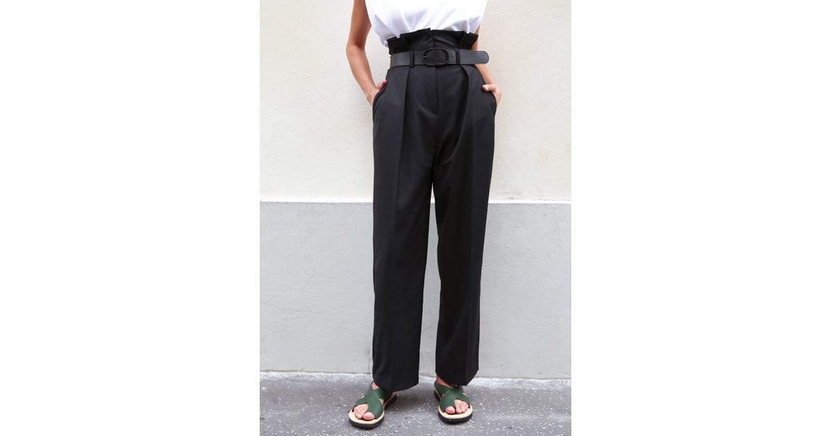 Black Paperbag Pants With Black Belt | What Fashion Editors Are ...