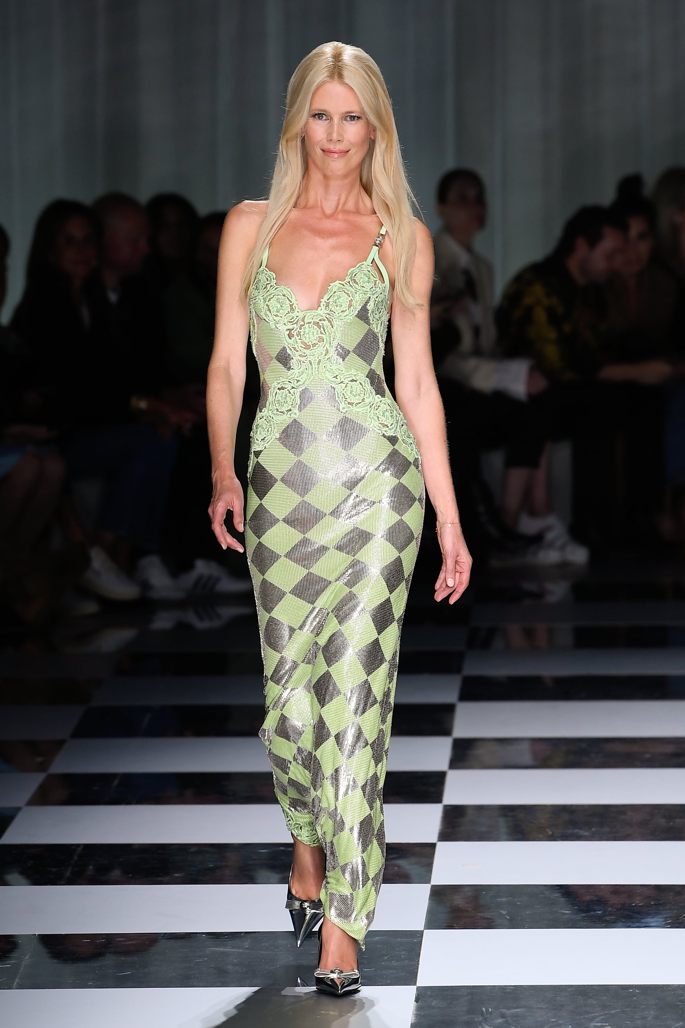 Claudia Schiffer Closes Versace Spring '24 Show in Milan