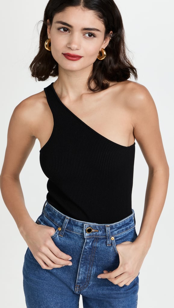 A Classic Little Black Top: Sokie Collective One Shoulder Going Out Top