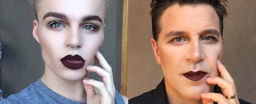 Father and Son Take Makeup Selfie