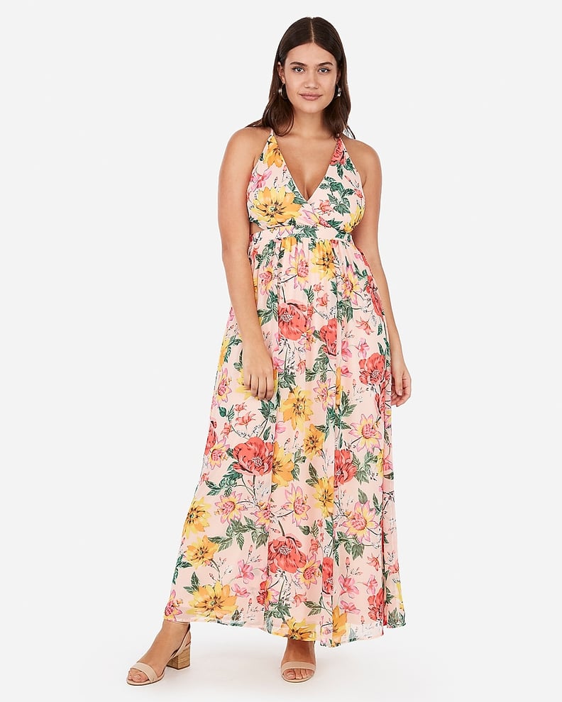 Express Floral Surplice Cut-out Lace-up Back Maxi Dress