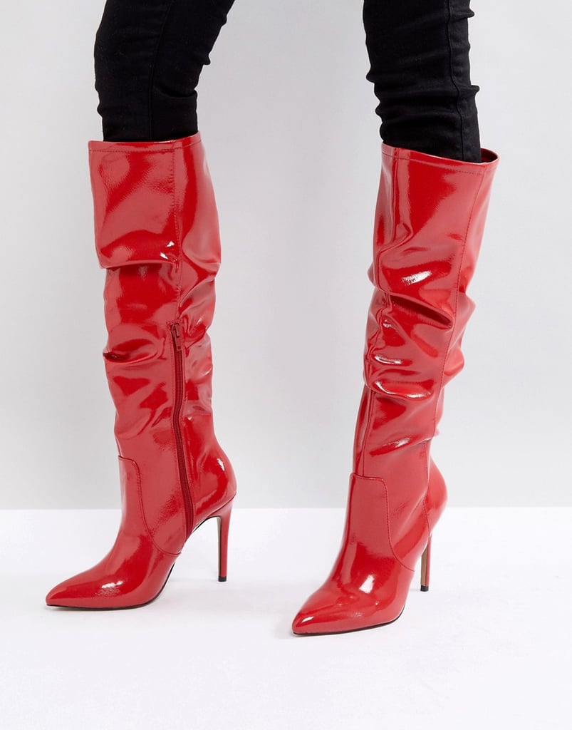 red thigh high boots uk