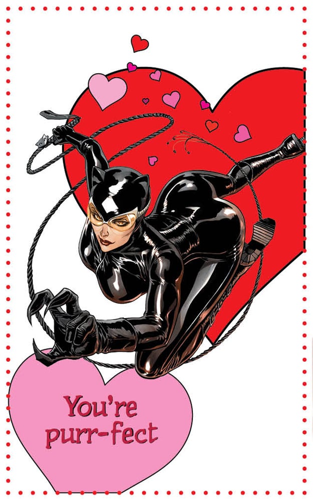 Catwoman will seduce you with her punny words in this valentine included in the Young Romance book ($18).