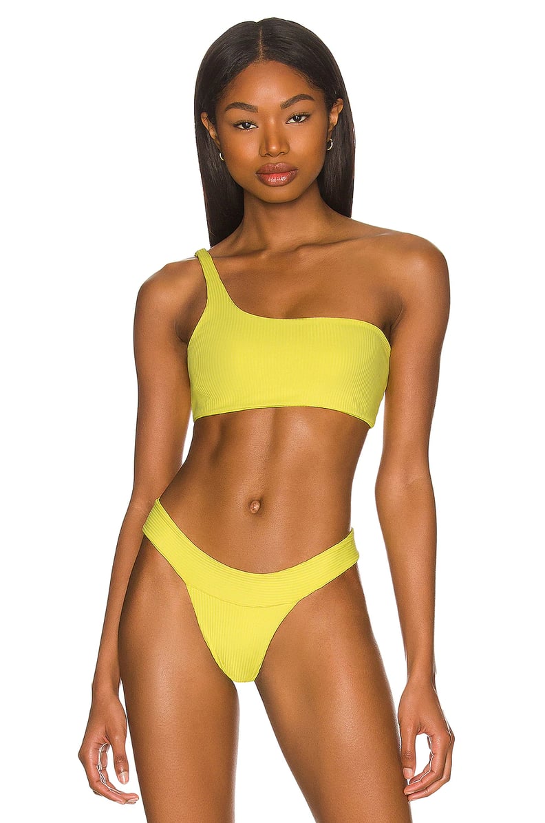 Revolve Indah Everly One Shoulder Twist Bikini Top in Citrus