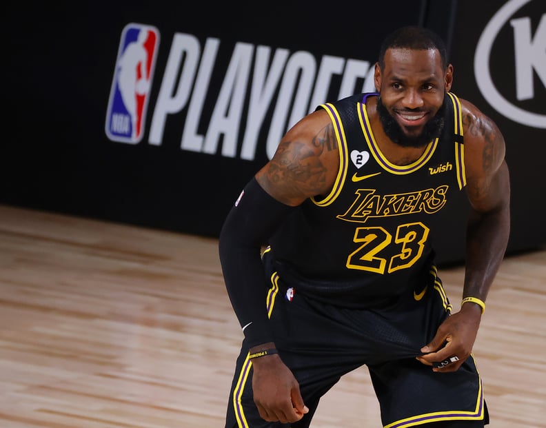 LAKE BUENA VISTA, FLORIDA - AUGUST 24: LeBron James #23 of the Los Angeles Lakers smiles as he gets ready for a play against the Portland Trail Blazers in Game Four of the Western Conference First Round during the 2020 NBA Playoffs at AdventHealth Arena a