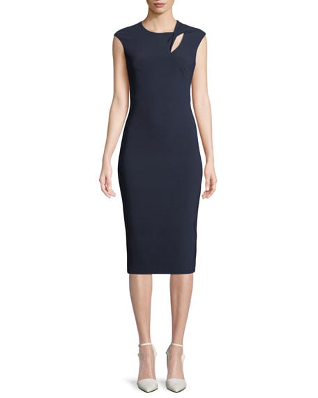 Theia Cap Sleeve Crepe Dress with Asymmetric Keyhole