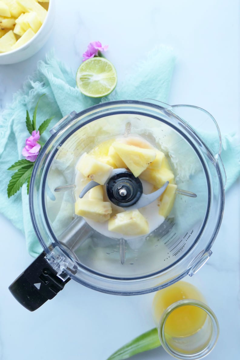 Adding the hemp-derived CBD tincture to the colada mix