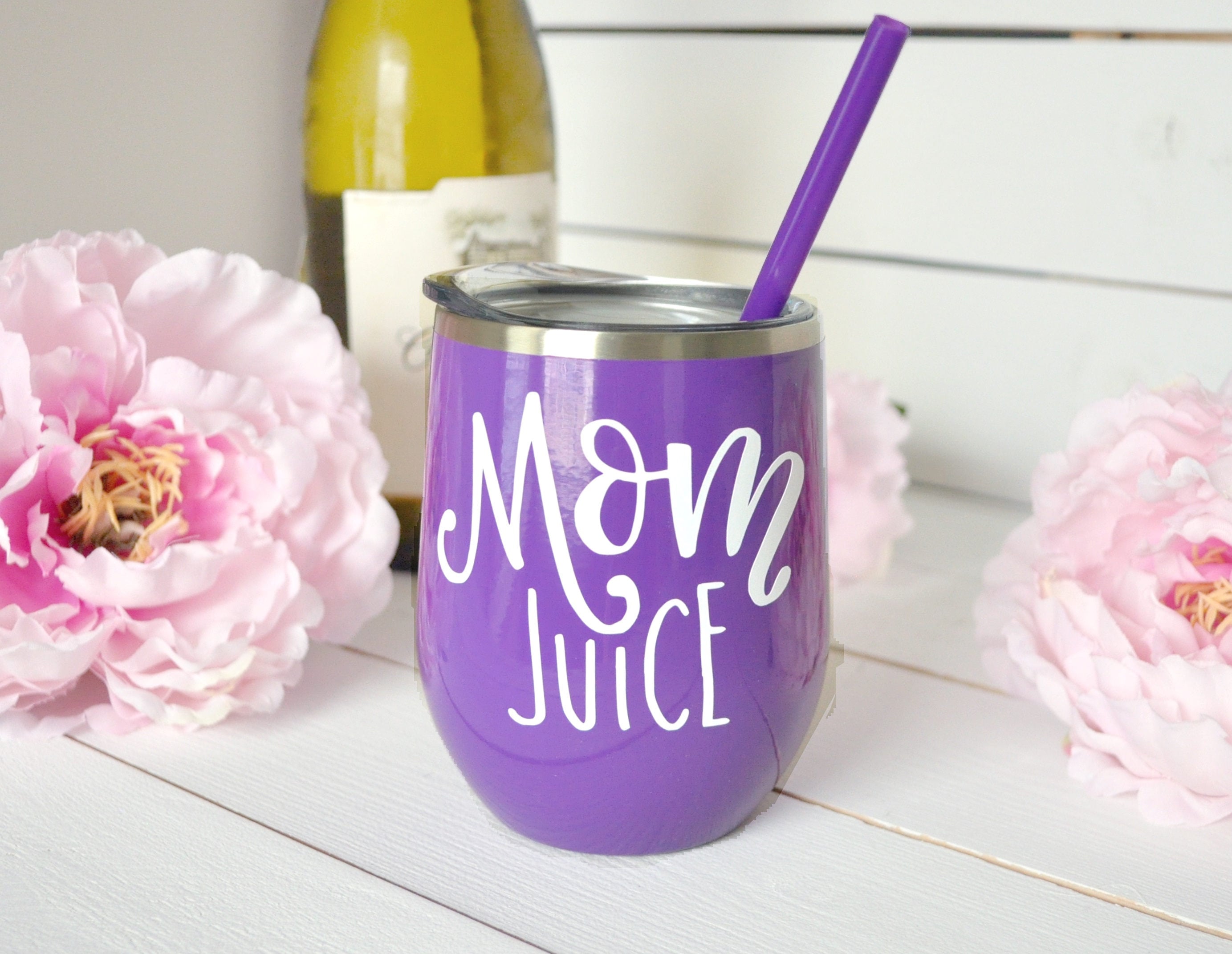 Mom Juice Tumbler - 12 oz - Mom Tumbler - Mom Wine Glass - Includes Wine  Stopper 