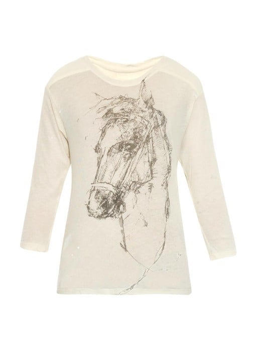 Raquel Allegra Horse-Sketch Print Baseball T-Shirt ($268)