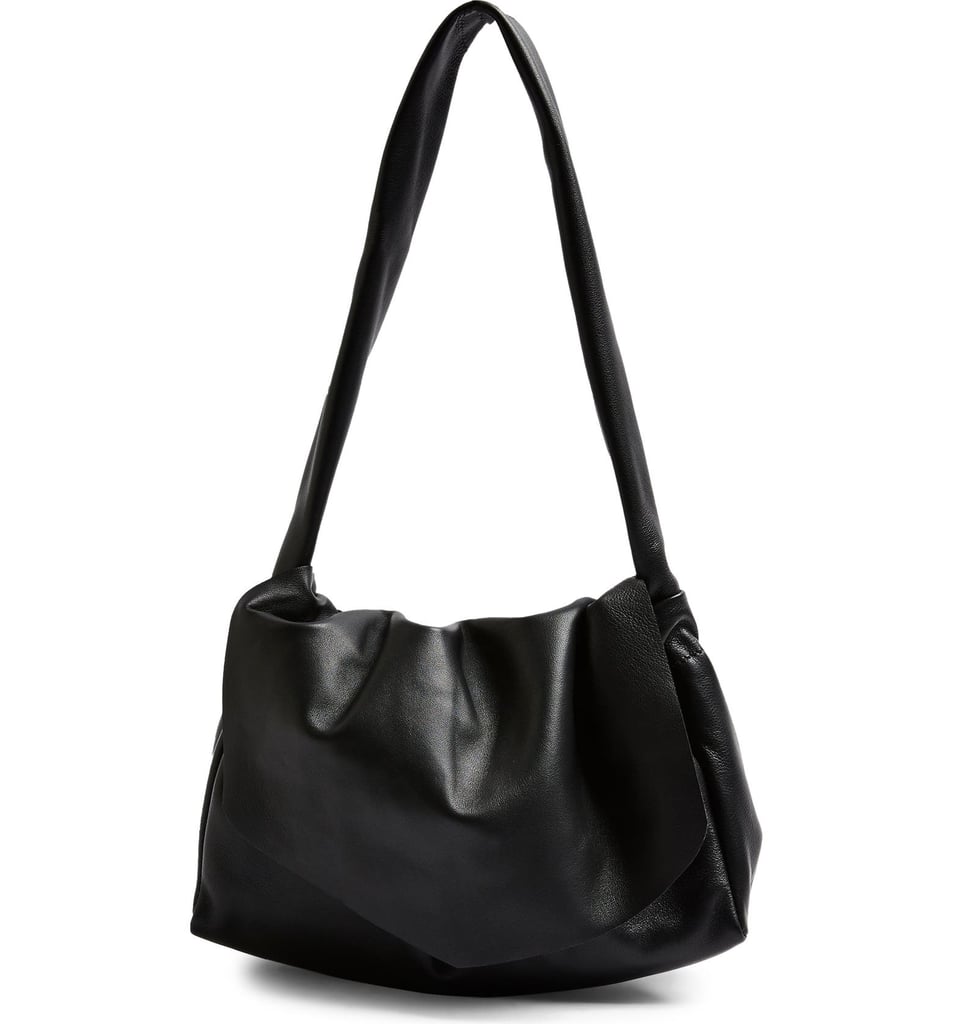 Topshop Ruched Leather Flap Shoulder Bag