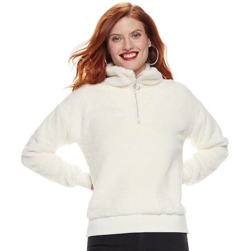 Nine West Petite Half-Zip Faux-Fur Sweater