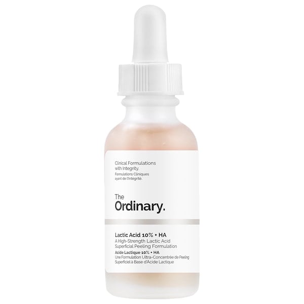 What to use in the evening: The same Natural Moisturizing Factors + HA as above. If you have sensitive skin and want to experiment with acids, try using a small amount of Lactic Acid 10% + HA ($7), The Ordinary's most gentle of all the acids. If you begin to have a reaction to this, immediately discontinue use.