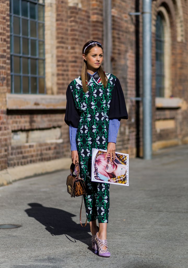 When Your Midi Dress Is Full of Blues and Greens, Go For Shoes in an Unexpected Shade, Like Lavender